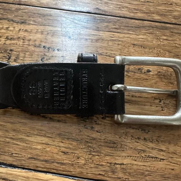 Vintage Structure Black Genuine Leather Braided Belt Mens Silver Buckle Size 38 - Picture 2 of 7